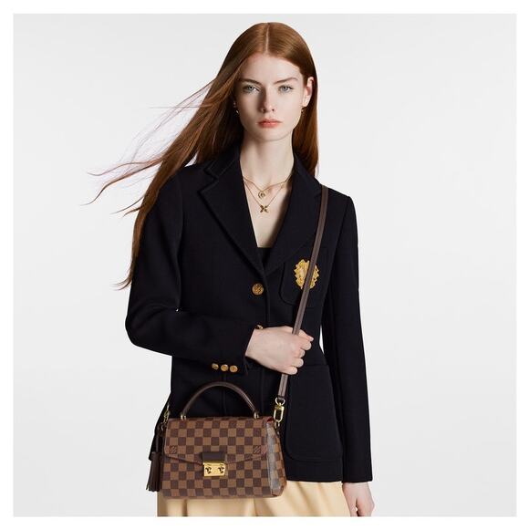 New Louis Vuitton Croisette Damier Ebene Shoulder Bag Brown Red Canvas Small LTD - Picture 2 of 16